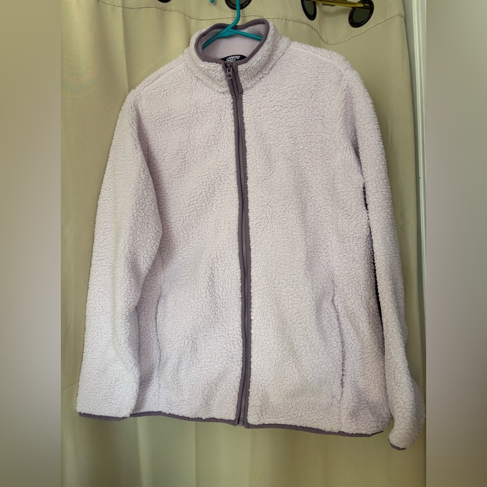 Lands' End Light Lavender Sherpa Fleece Jacket with Gray Trim